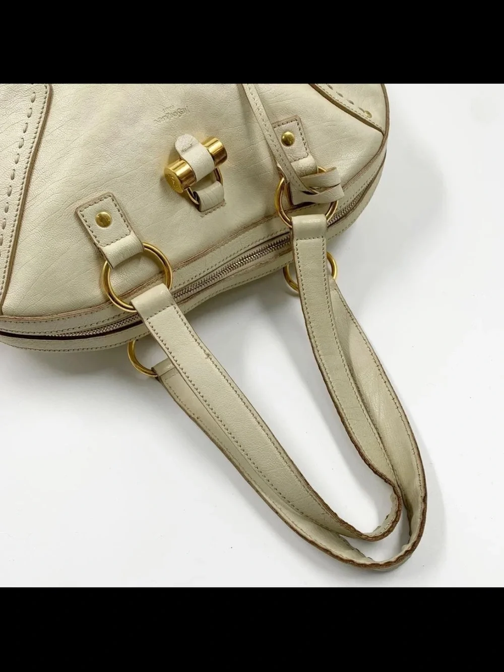 Saint Laurent Ivory Leather Double-Handle Tote with Gold Hardware